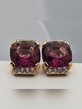 Stud Earrings Faux Diamond Accent Sparkly Purple 1/2" Elegant Gold Tone Sale